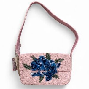 Viral Hydrangea Flower Pink Beaded Bag NWT
